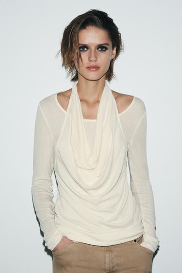 DOUBLE LONG SLEEVE T-SHIRT - Oyster-white by Zara