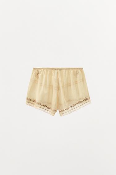 FLORAL EMBROIDERED LACE SHORTS - LIMITED EDITION - Yellow by Zara - Image 4