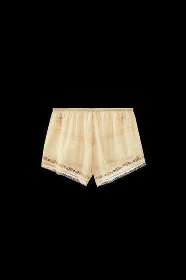 Zara LIMITED EDITION FLORAL EMBROIDERY AND LACE SHORTS - Yellow
