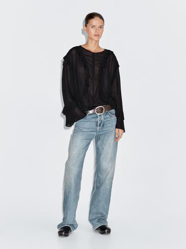 Zara Flowing blouse with ruffles and zip - Black - Image 0