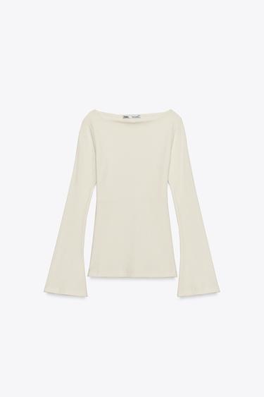 Zara RIBBED T-SHIRT - Oyster-white