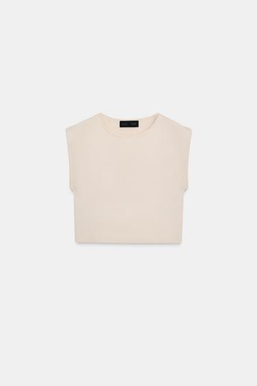 KNIT CROP TOP - Beige by Zara