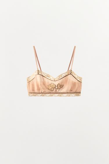 BH AUS 100% SEIDE MIT STICKEREI UND SPITZE - Pastellrosa von Zara
