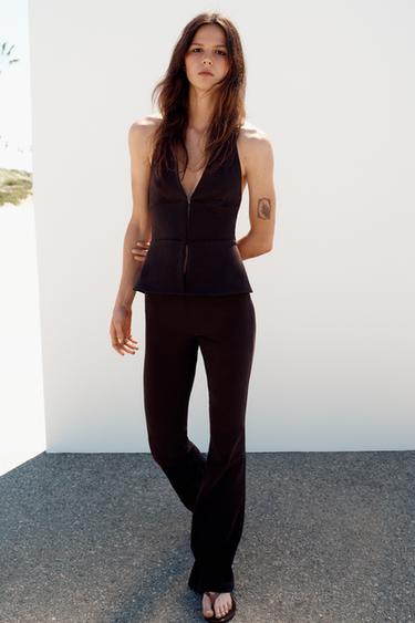STRETCH FLARE TROUSERS - Dark brown by Zara