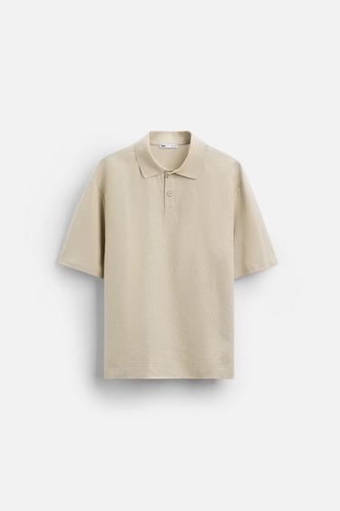 POLO DE LINHO - ALGODÃO - castanho da Zara