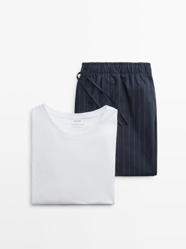 Zara Short sleeve pyjama top and striped trousers - Navy blue
