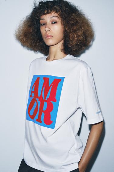 Zara CONTRAST TEXT T-SHIRT - White - Image 0