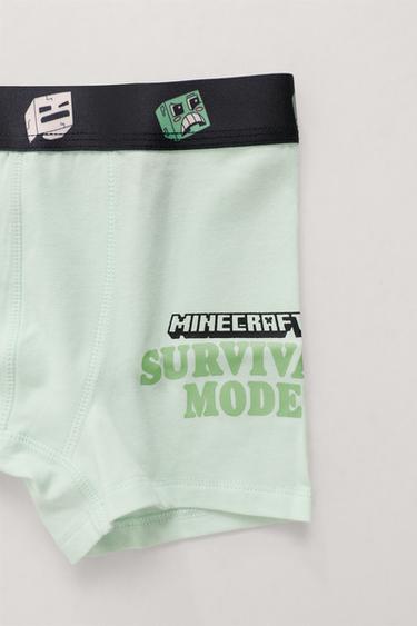 6-14 M./ DVEJŲ „MINECRAFT © MOJANG AB. ™“ BOKSIKIŲ RINKINYS – Žalia / nebalintos drobės – „Zara“