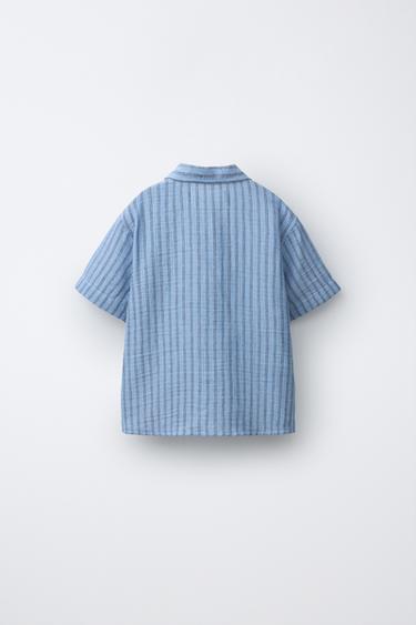 CHEMISE TEXTURÉE À RAYURES - Bleu de Zara - Image 1