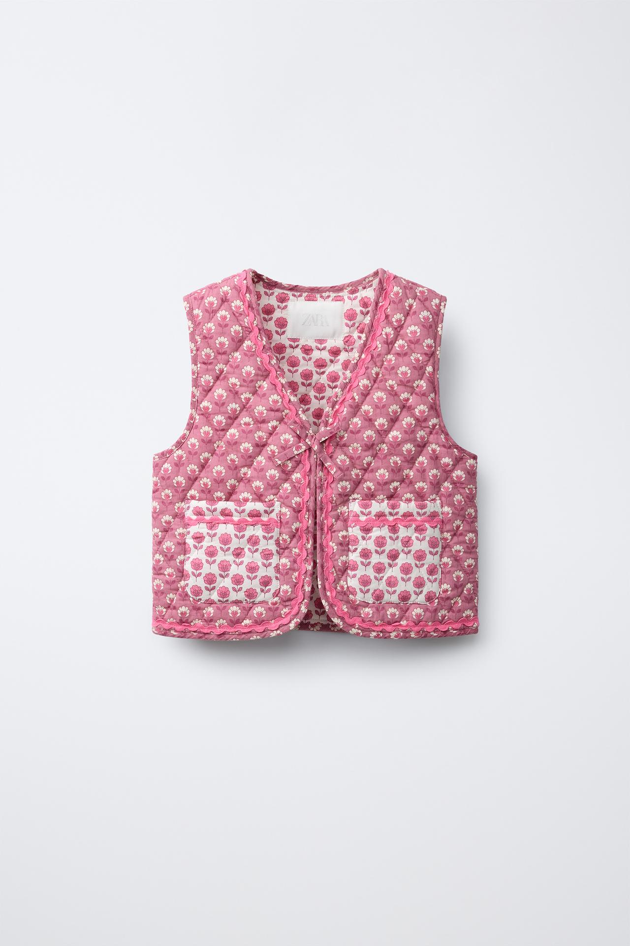 FLORAL BOW QUILTED VEST — Mid-ecru