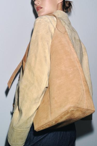 LEATHER MAXI BUCKET BAG WITH HANDLE DETAIL - SAND/BROWN by Zara - Image 2