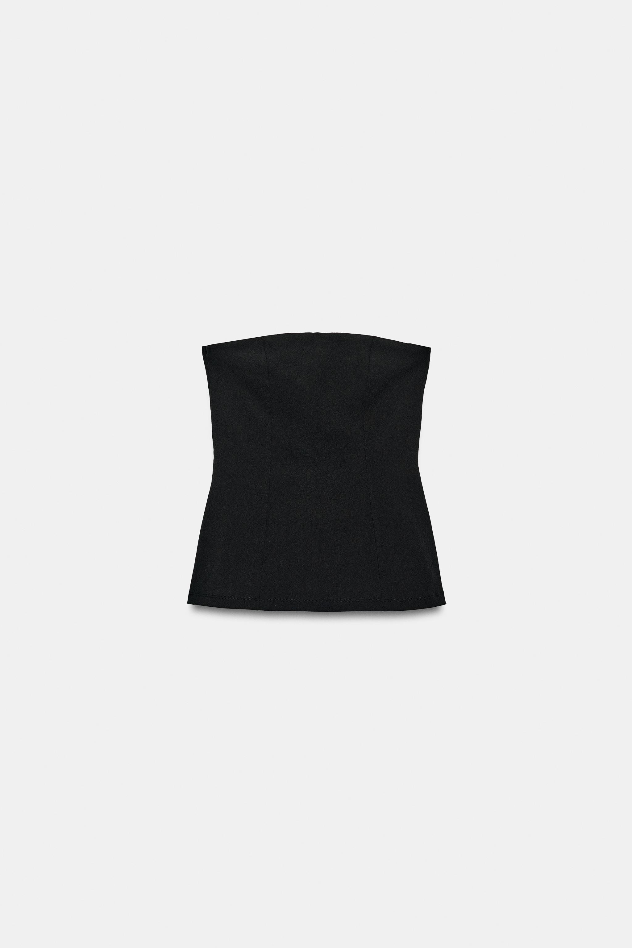 STRAWLESS STRETCH TOP WITH VENTS — Black