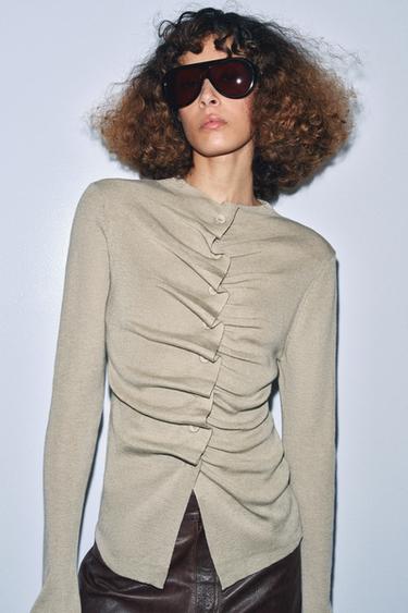 Zara DRAPED KNIT JACKET - Sand - Image 0