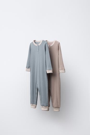 TWO-PACK OF PLAIN RIBBED SLEEPSUITS - Blue by Zara - Image 0