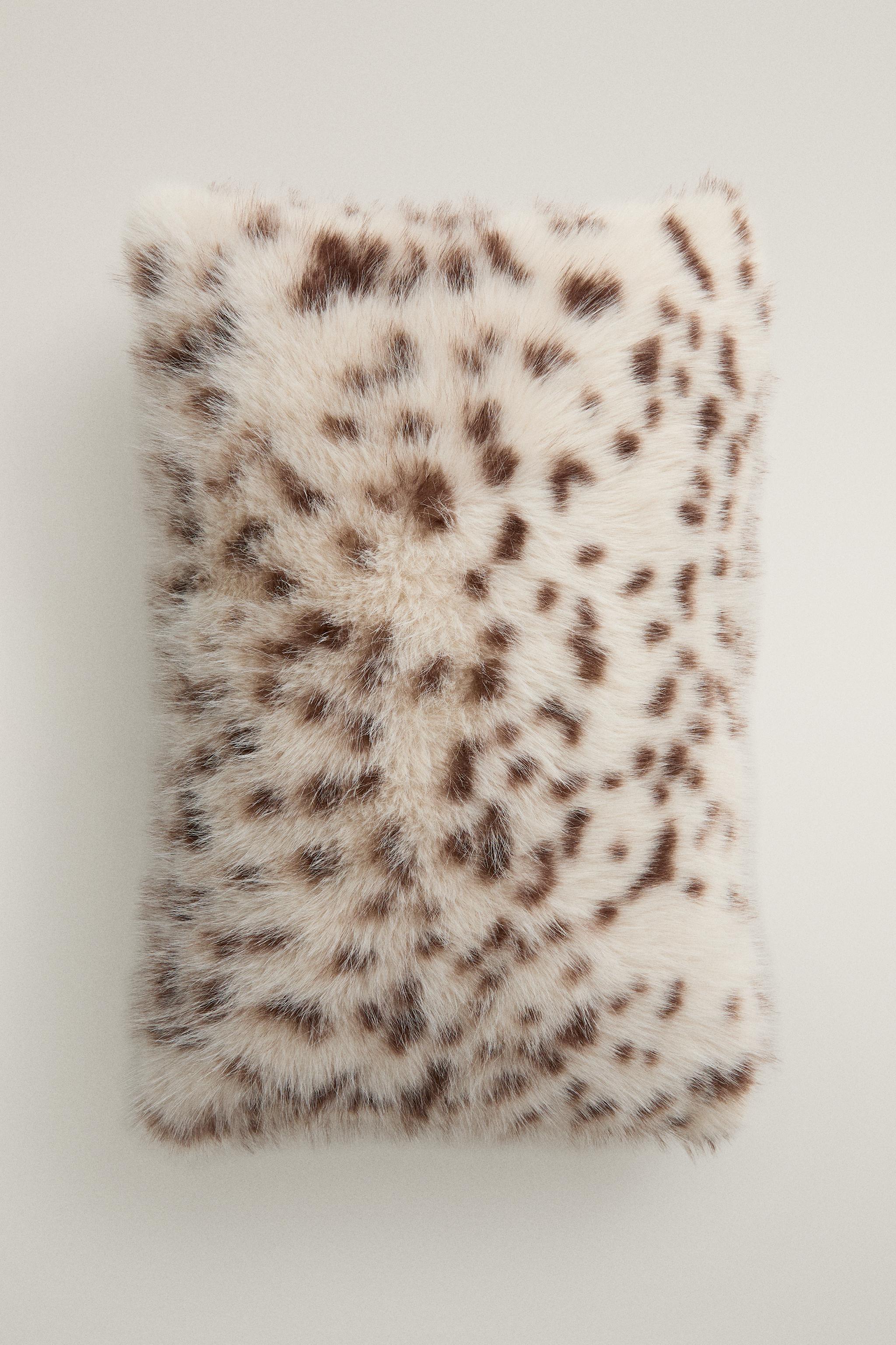 LONG FUR ANIMAL PRINT THROW PILLOW COVER