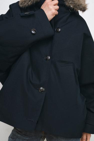 TRENCH COL EFFET FOURRURE ZW COLLECTION - Bleu marine de Zara - Image 3