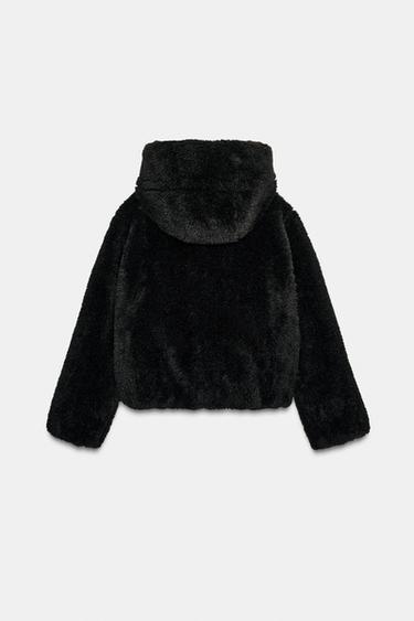SHEARLING-EFFECT BOMBER JACKET WITH THERMAL INSULATION HOODIE - Black by Zara