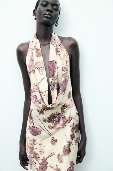 PRINTED HALTER MIDI DRESS - Multicoloured by Zara