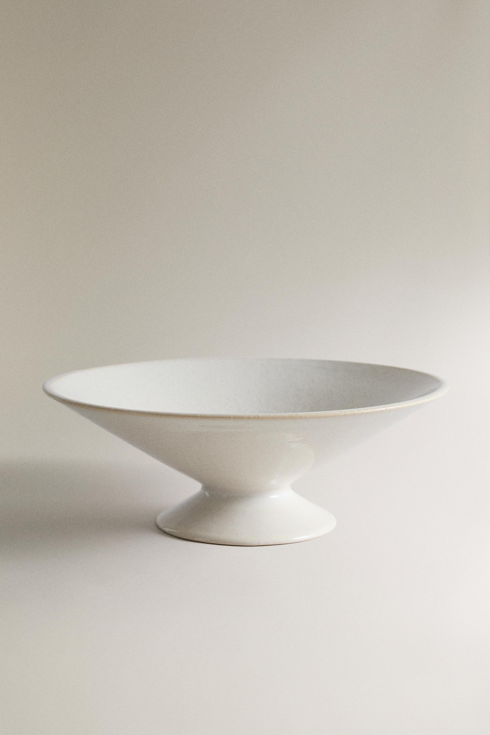 WHITE CERAMIC DECORATIVE BOWL — Ecru / Marl