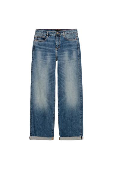 JEANS Z.07 RELAXED FIT S VYSOKÝM PASEM S OHRNUTÝM LEMEM - Modrá od Zara