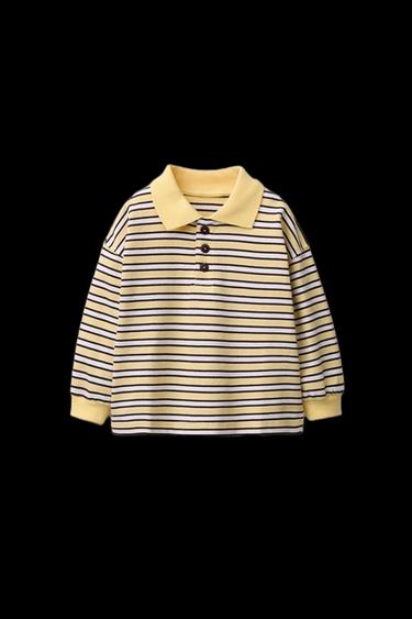 STRIPED POLO SWEATSHIRT - Ecru/Yellow by Zara - Image 0