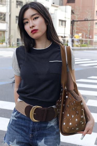 CONTRAST KNIT TOP - Grey / Blue by Zara