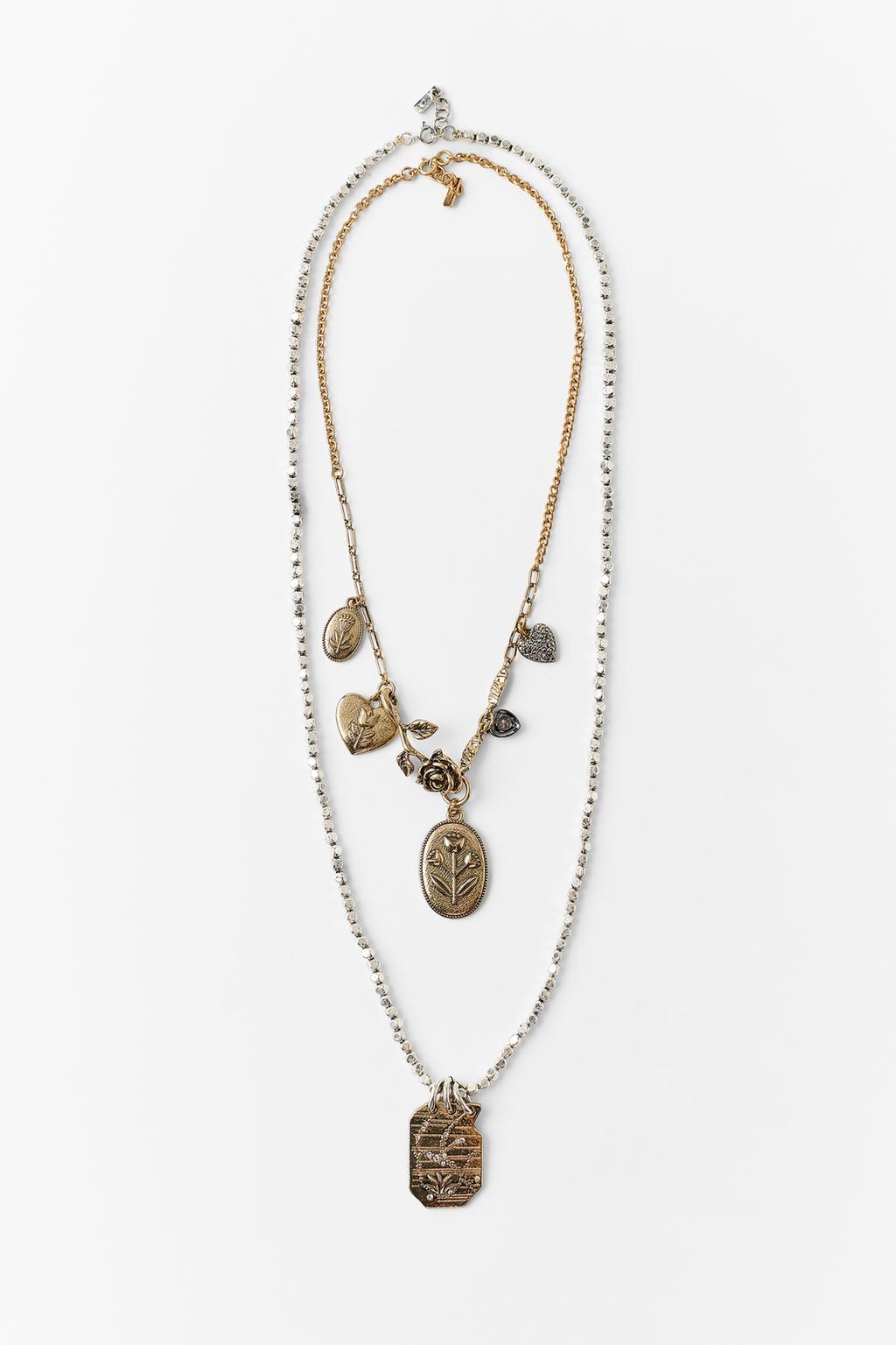 PACK OF 2 COMBINED CHARM AND MEDALLION NECKLACES