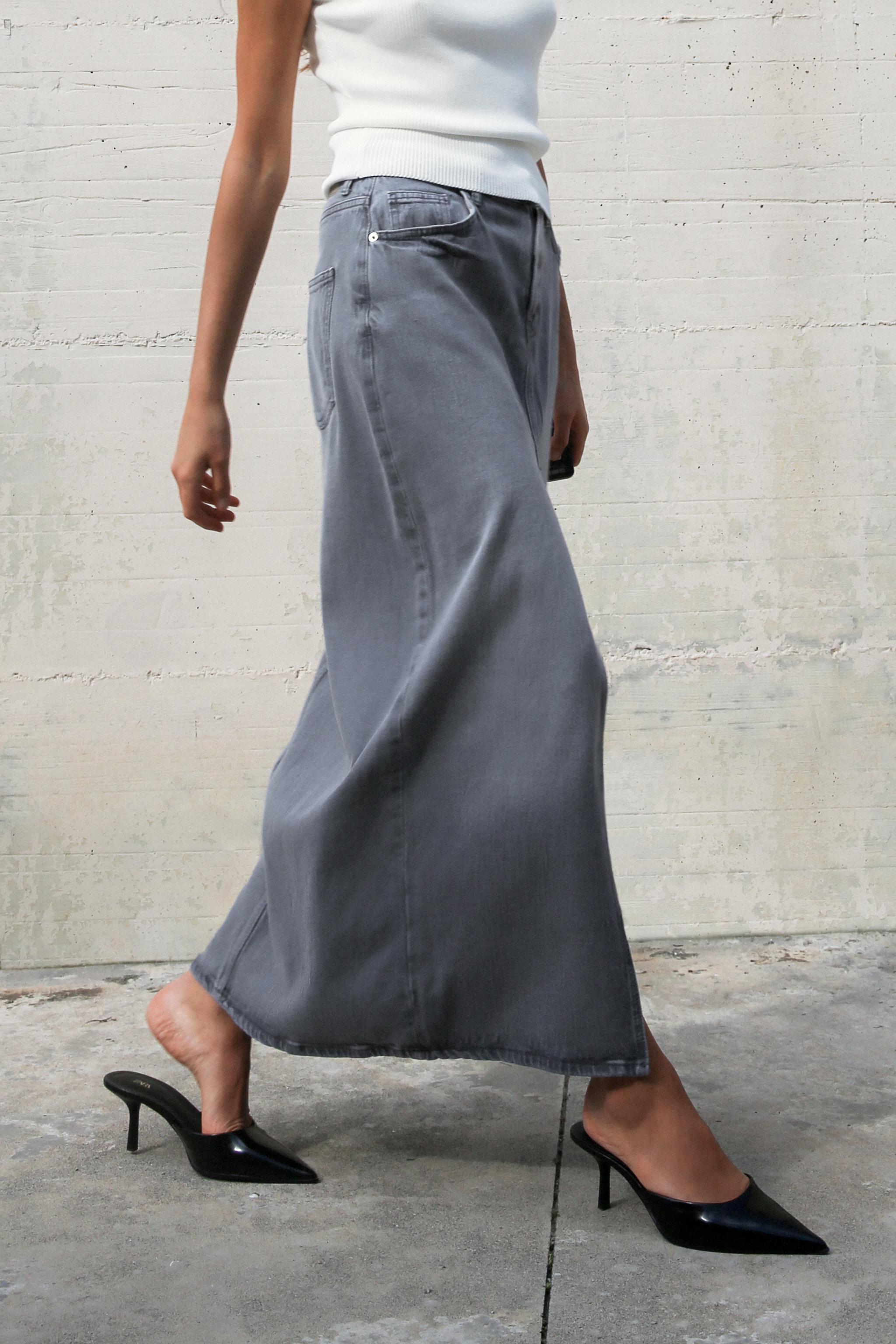 Z1975 SLIT DENIM MIDI SKIRT