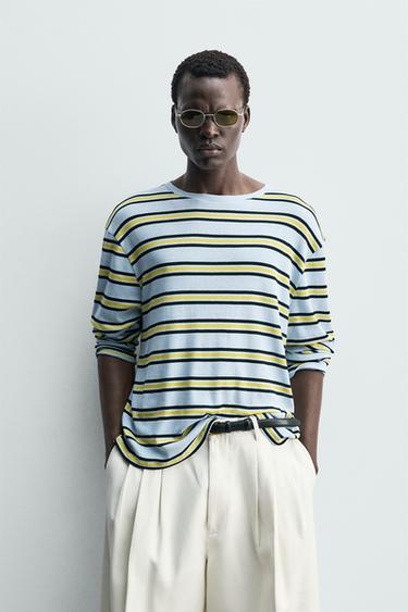 T-SHIRT JACQUARD À RAYURES - rayures de Zara