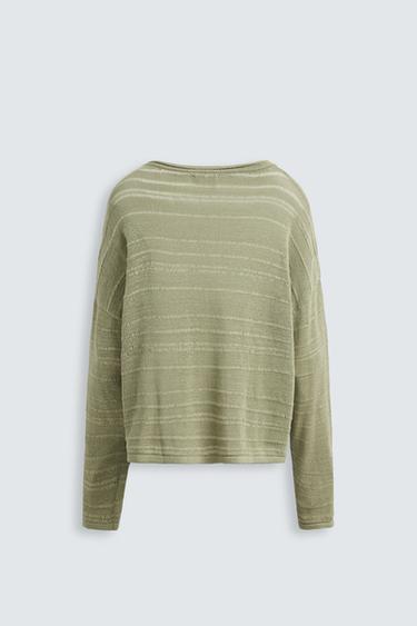 PULL EN JACQUARD À RAYURES - Vert clair de Zara - Image 8