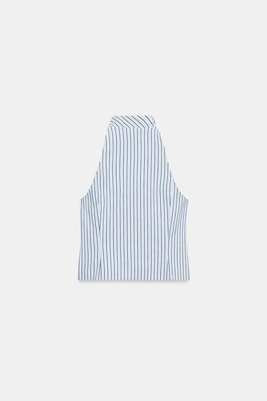 TOP À ENCOLURE AMÉRICAINE ET RAYURES - Bleu / Blanc de Zara - Image 5