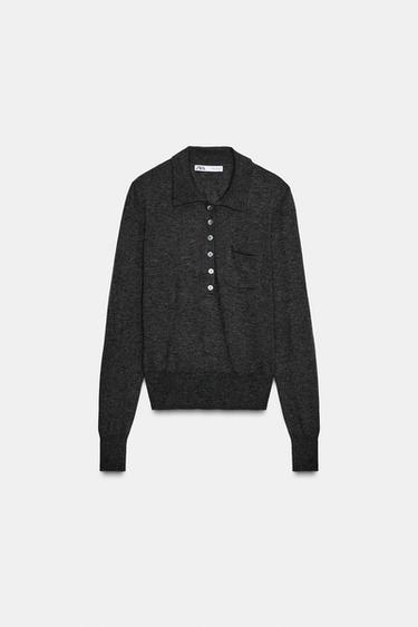 POLO MAJICA IZ VOLNE Z ŽEPOM - Siva antracit od Zare