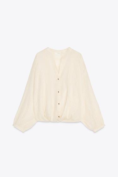 METALLIC THREAD KNOT BLOUSE - Ecru by Zara