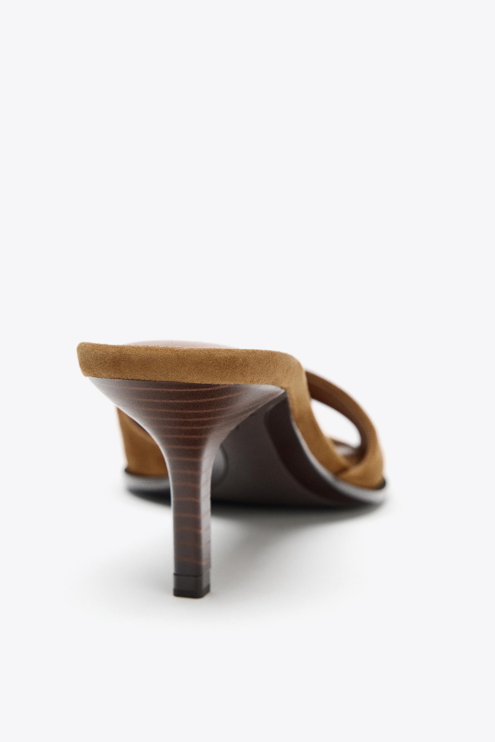 SPLIT LEATHER HEELED SANDALS - Brown | ZARA United States
