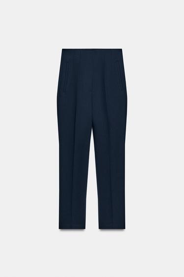 Zara HIGH-WAISTED PANTS - Navy blue