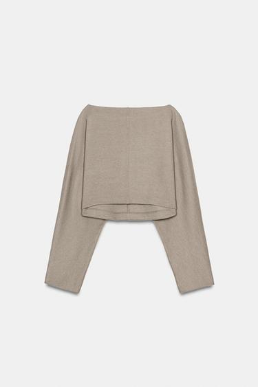 LONG SLEEVE CROP TOP - Beige by Zara - Image 7