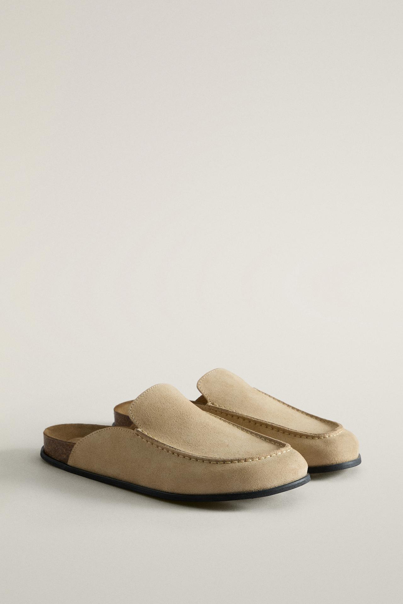 LEATHER MULE CLOG SLIPPERS — 