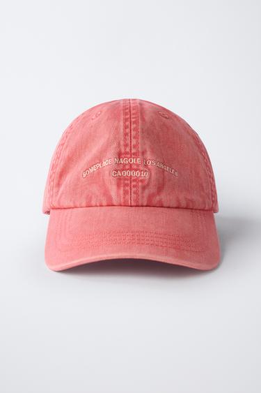 WASHED-EFFECT CAP WITH EMBROIDERED TEXT - Red by Zara