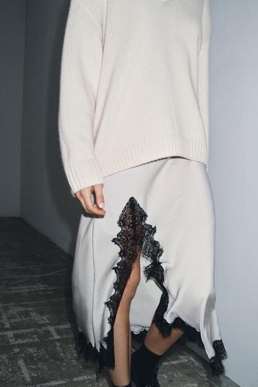 ZW COLLECTION LACE MIDI SKIRT - Light blue by Zara