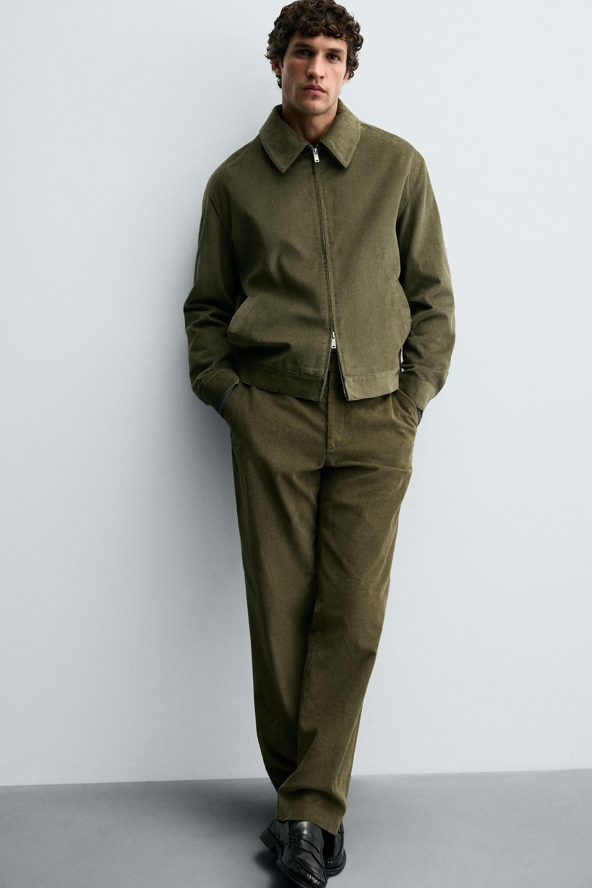 CORDUROY ZIP-UP JACKET - Khaki Green | ZARA United States