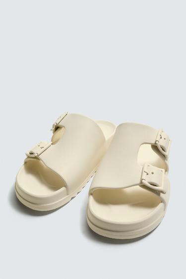 RUBBERISED DOUBLE-STRAP SANDALS - Creamy White by Zara - Image 4