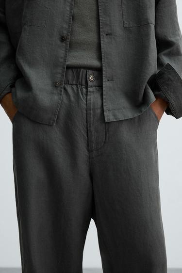 PANTALON COUPE DÉCONTRACTÉE 100 % CHANVRE - Gris anthracite de Zara - Image 5