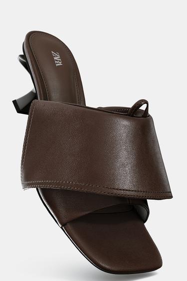 LEATHER KITTEN-HEEL SANDALS - Brown by Zara - Image 7