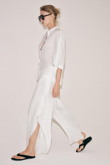 PANTALON LIN À OUVERTURES ZW COLLECTION - Blanc de Zara - Image 3