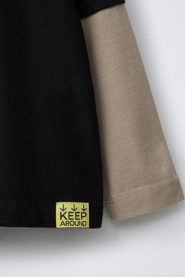 T-SHIRT À MANCHES DOUBLE ÉPAISSEUR AVEC INSCRIPTION - Noir de Zara - Image 3