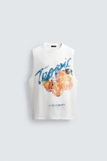 WASHED PRINT KNIT TANK TOP - White by Zara