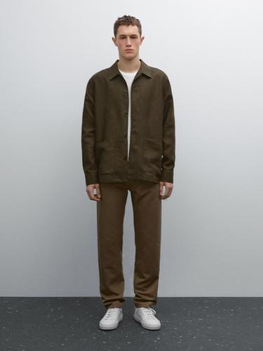 Pantalón tapered fit con algodón - Khaki de Zara