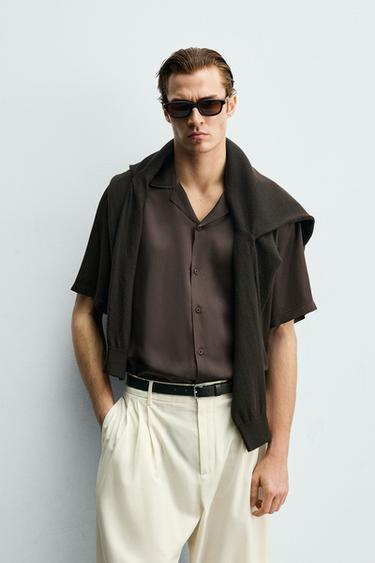 Zara SATIINIST RELAXED FIT SÄRK - Brown