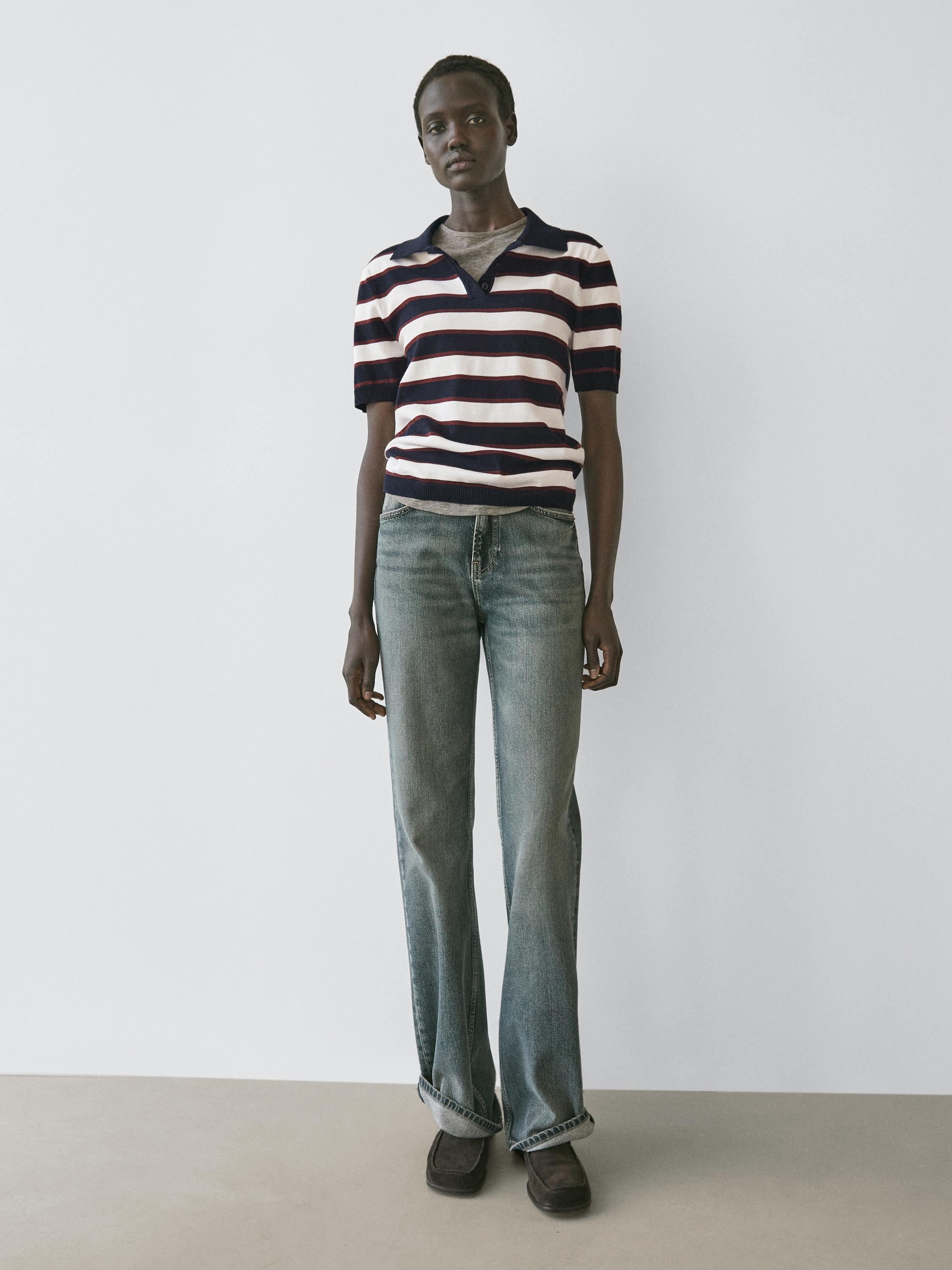 Striped knit polo sweater