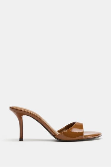 FAUX PATENT FINISH MULE HEELS - camel by Zara
